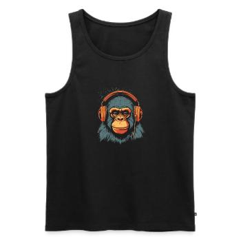 Schimpanse mit Kopfhörer Affe DJ Musik Festival - Männer Premium Bio Tank Top - Schwarz - Vorne - AI Model Male 178 light (178cm)