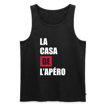 La casa de l'apéro, cadeau apéro, humour, alcool - Débardeur bio Premium Homme - noir - Devant - Michal (187cm)