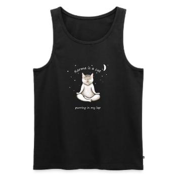 LE KARMA EST UN CHAT QUI RONRONNE SUR MES GENOUX - Débardeur bio Premium Homme - noir - Devant - AI Model Male 178 light (178cm)