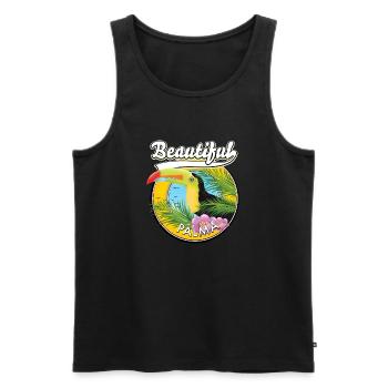 Magnifique logo de voyage Palma Toucan - Débardeur bio Premium Homme - noir - Devant - Michal (187cm)