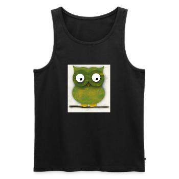 Green owl illustration, carved in wood - Men's Premium Organic Tank Top - black - Front - AI Model Male 178 light (178cm)