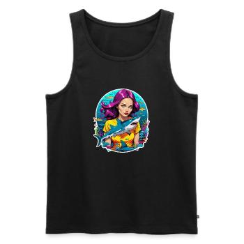 Shark and Woman - Men's Premium Organic Tank Top - black - Front - Michal (187cm)