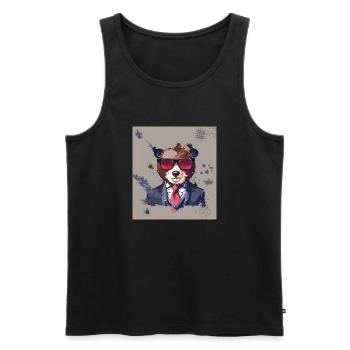 Bear with sunglasses tie and suit - Men's Premium Organic Tank Top - black - Front - Michal (187cm)