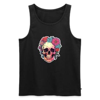 Human Skull & Flowers 3 - Men's Premium Organic Tank Top - black - Front - AI Model Male 178 light (178cm)
