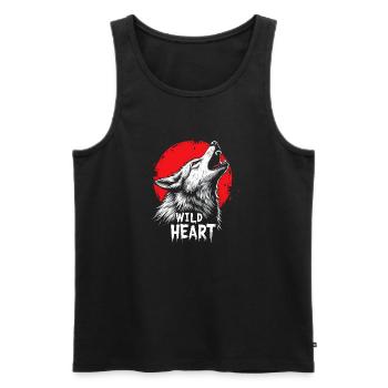 Wolf Design Backprint – Rot und Weiß Kunstmotiv - Männer Premium Bio Tank Top - Schwarz - Vorne - Michal (187cm)
