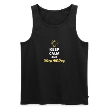 Fun "Keep Calm and Sleep All Day" T-shirt - Men's Premium Organic Tank Top - black - Front - AI Model Male 178 light (178cm)