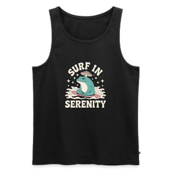 Surfen in Serenity - Süßer Frosch Aufkleber - Männer Premium Bio Tank Top - Schwarz - Vorne - Michal (187cm)