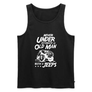 Ne sous-estimez jamais un vieil homme avec des jeeps - Débardeur bio Premium Homme - noir - Devant - Michal (187cm)