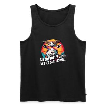 Bis zur ersten Ziege war ich ganz normal - Männer Premium Bio Tank Top - Schwarz - Vorne - AI Model Male 178 light (178cm)