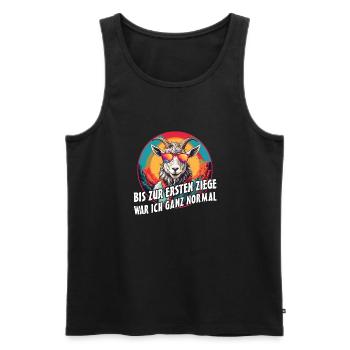 Bis zur ersten Ziege war ich ganz normal - Männer Premium Bio Tank Top - Schwarz - Vorne - AI Model Male 178 light (178cm)