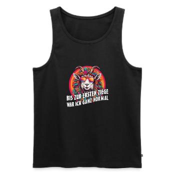 Bis zur ersten Ziege war ich ganz normal - Männer Premium Bio Tank Top - Schwarz - Vorne - AI Model Male 178 light (178cm)