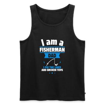 Papa pêcheur, cadeau de fête des pères - Débardeur bio Premium Homme - noir - Devant - Michal (187cm)