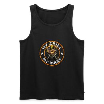 BBQ - MY GRILL MY RULES retro orange mit Grill und - Männer Premium Bio Tank Top - Schwarz - Vorne - Michal (187cm)