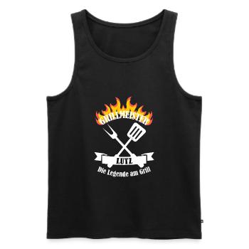 Grillmeister Lutz lustiger Spruch Vorname - Männer Premium Bio Tank Top - Schwarz - Vorne - Michal (187cm)