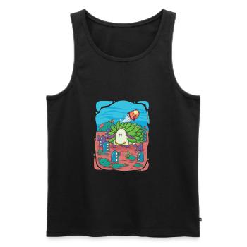 Leaf-sheep-snail visits underwater city - Men's Premium Organic Tank Top - black - Front - AI Model Male 178 light (178cm)