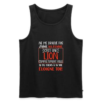 Ne me drague pas lion folle cadeau homme couple - Débardeur bio Premium Homme - noir - Devant - Michal (187cm)