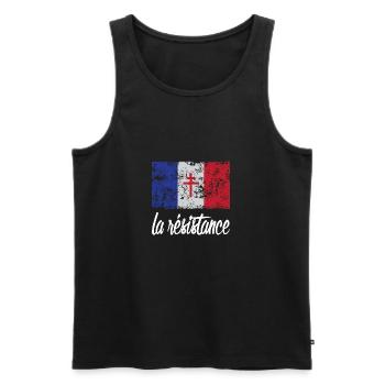 Distressed France Flag La Resistance Proud French - Men's Premium Organic Tank Top - black - Front - AI Model Male 178 light (178cm)