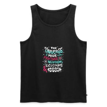 Funny Universe is made with Protons and Morons - Men's Premium Organic Tank Top - black - Front - AI Model Male 178 light (178cm)
