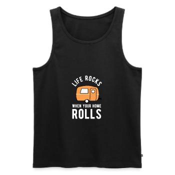 Camping T-Shirt Wohnwagen Geschenk Campingfreunde - Männer Premium Bio Tank Top - Schwarz - Vorne - AI Model Male 178 light (178cm)
