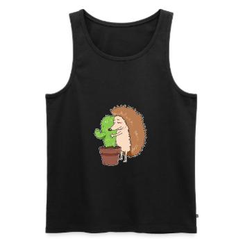 Cactus, hérisson, piqûre, animal, aiguille, pointe, amour, couple - Débardeur bio Premium Homme - noir - Devant - Michal (187cm)