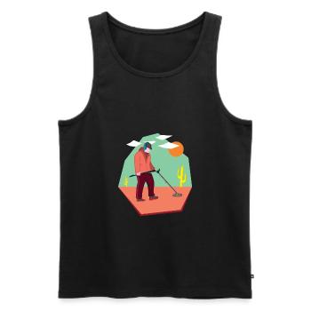 Sondler in der Wueste auf Schatzsuche mit Sonde - Männer Premium Bio Tank Top - Schwarz - Vorne - AI Model Male 178 light (178cm)