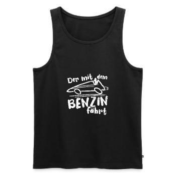 Der mit dem Benzin fährt - keine E-Autos - Männer Premium Bio Tank Top - Schwarz - Vorne - Michal (187cm)