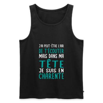 Dans ma tête je suis en Charente - Cadeau humour - Débardeur bio Premium Homme - noir - Devant - AI Model Male 178 light (178cm)