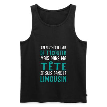 Dans ma tête je suis dans le Limousin - Débardeur bio Premium Homme - noir - Devant - Michal (187cm)