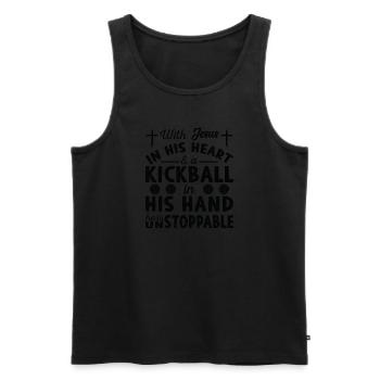 Jésus dans le cœur - Joueur de kickball - Débardeur bio Premium Homme - noir - Devant - Michal (187cm)