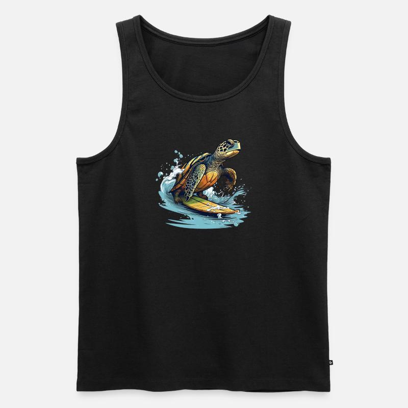 Schildkröte beim Surfen - Männer Premium Bio Tank Top - Schwarz