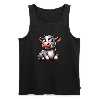 Lustige skeptische Comic-Kuh Bulle - Männer Premium Bio Tank Top - Schwarz - Vorne - Michal (187cm)