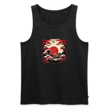 Japanese Art Sea Waves with Sun - Comic - Men's Premium Organic Tank Top - black - Front - AI Model Male 178 light (178cm)