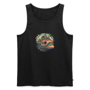 Surrealist whale with city on its back - Men's Premium Organic Tank Top - black - Front - AI Model Male 178 light (178cm)