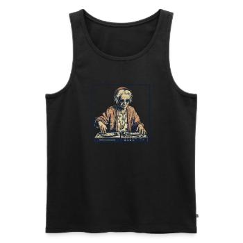 Coole Oma Frau als DJ Hipster mit Sonnenbrille - Männer Premium Bio Tank Top - Schwarz - Vorne - AI Model Male 178 light (178cm)