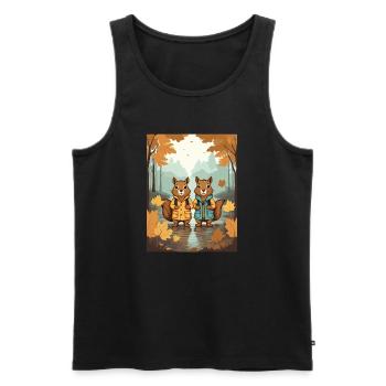 Écureuils mignons - Débardeur bio Premium Homme - noir - Devant - Michal (187cm)