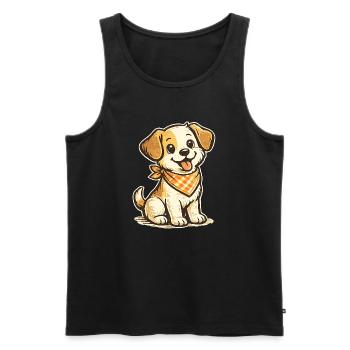 Cuddly Dog with Orange Bandana - Men's Premium Organic Tank Top - black - Front - AI Model Male 178 light (178cm)
