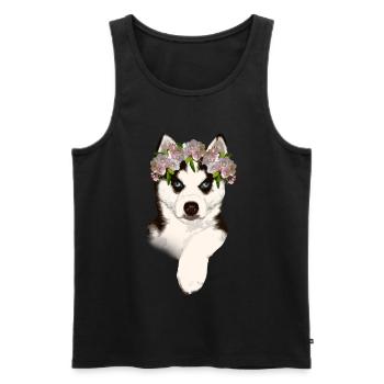 Husky mit Blumenkrone - Männer Premium Bio Tank Top - Schwarz - Vorne - AI Model Male 178 light (178cm)