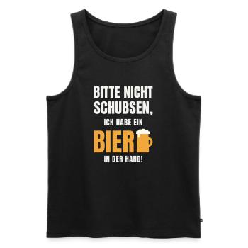 Bitte nicht schubsen ich habe ein Bier in der Hand - Männer Premium Bio Tank Top - Schwarz - Vorne - Michal (187cm)