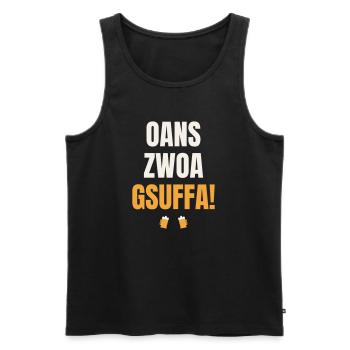 Oans Zwoa Gsuffa – Tente de bière toastée bavaroise - Débardeur bio Premium Homme - noir - Devant - Michal (187cm)