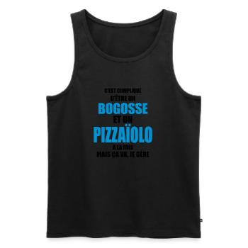 c'est compliqué d'être un bogosse et un pizzaïolo - Débardeur bio Premium Homme - noir - Devant - Michal (187cm)