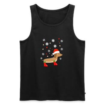 Lustiger Dackel im Winter mit Wiehnachtsmütze - Männer Premium Bio Tank Top - Schwarz - Vorne - AI Model Male 178 light (178cm)