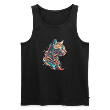 Visage d’un beau chaton comme un chat en couleur - Débardeur bio Premium Homme - noir - Devant - AI Model Male 178 light (178cm)