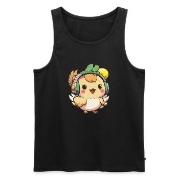 Kawaii Cute Happy Colorful Chicken avec des écouteurs - Débardeur bio Premium Homme - noir - Devant - AI Model Male 178 light (178cm)