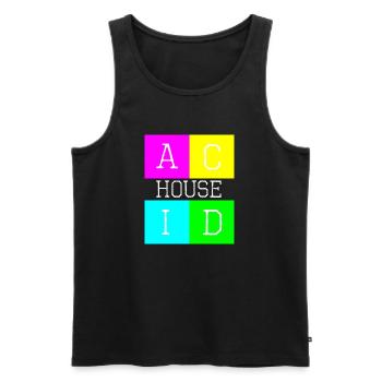 Acid house blanc - Débardeur bio Premium Homme - noir - Devant - AI Model Male 178 light (178cm)