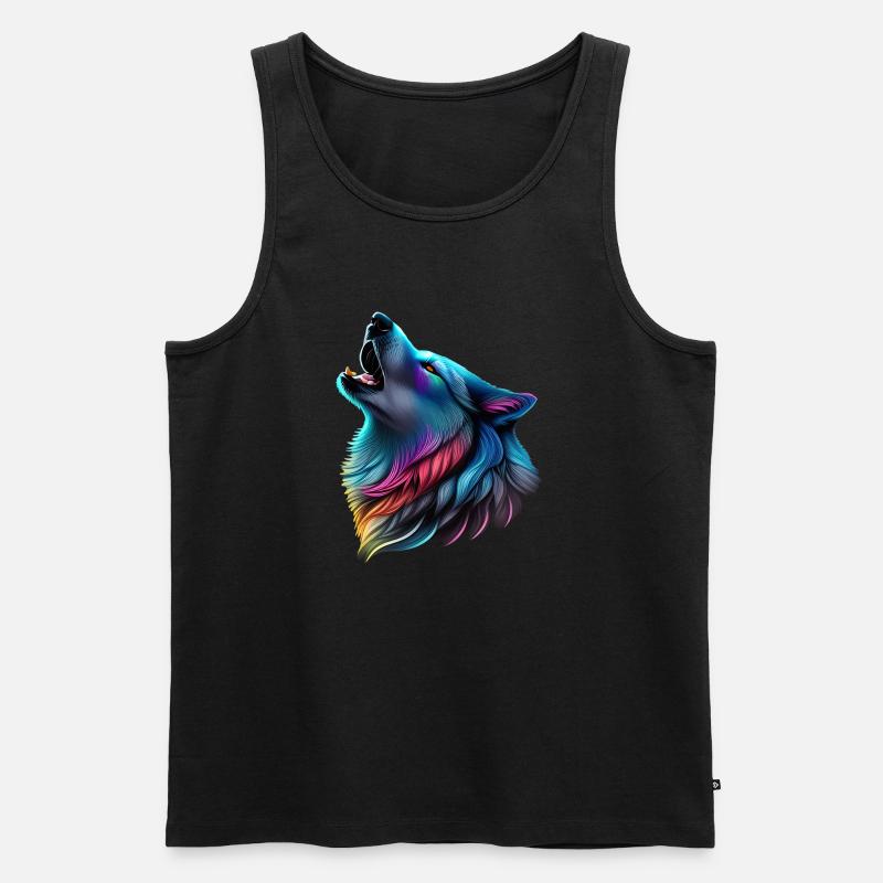 Bunter Wolf - Männer Premium Bio Tank Top - Schwarz