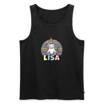 Nom de la licorne Lisa - Débardeur bio Premium Homme - noir - Devant - AI Model Male 178 light (178cm)