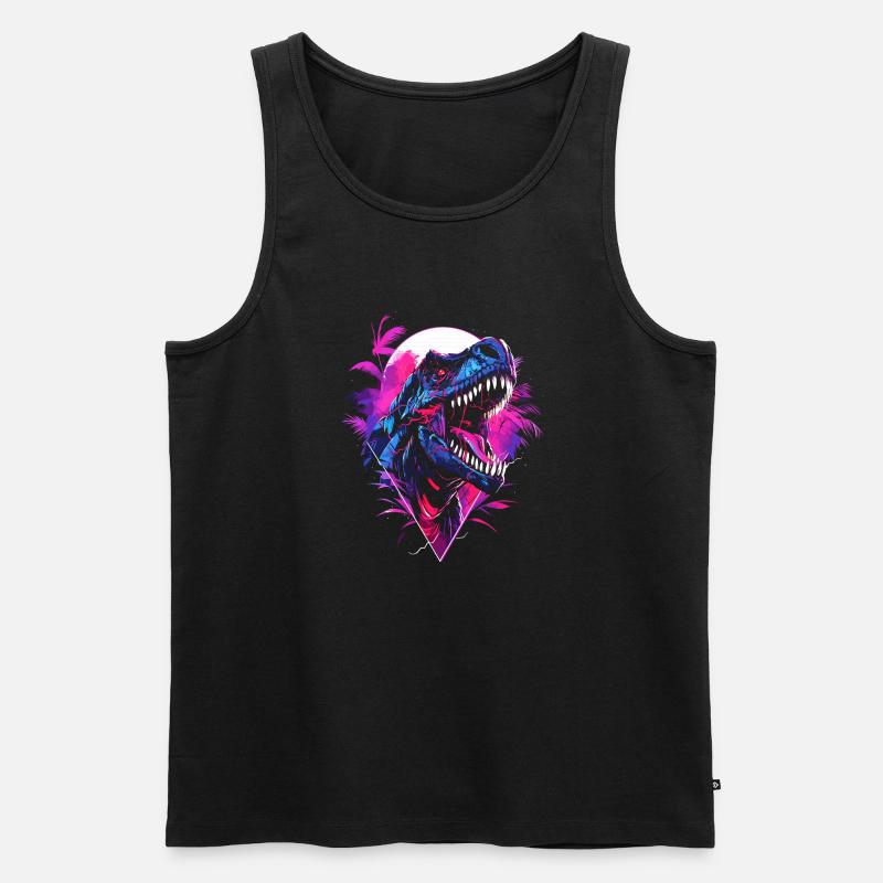 Synthwave T Rex - Männer Premium Bio Tank Top - Schwarz