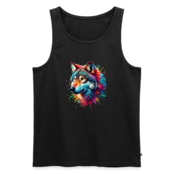 Loup aux mille couleurs - Débardeur bio Premium Homme - noir - Devant - AI Model Male 178 light (178cm)