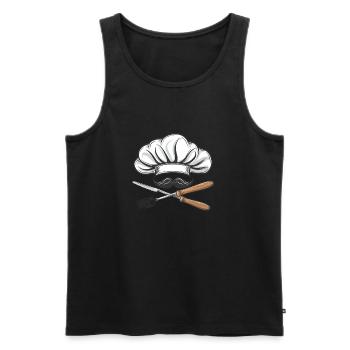Avec moustache et toque de chef : La cuisine croisée - Débardeur bio Premium Homme - noir - Devant - AI Model Male 178 light (178cm)