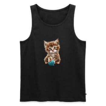 Chaton espiègle avec une pelote de laine - Débardeur bio Premium Homme - noir - Devant - AI Model Male 178 light (178cm)